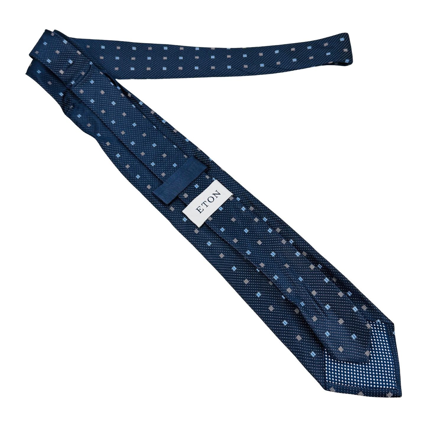 Eton Navy 'Square Pattern' Silk Tie (Size Regular)