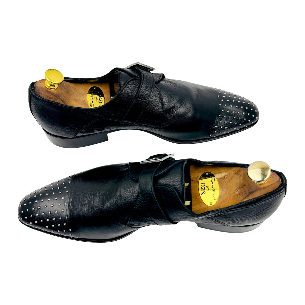 Versace Collection Studded Toe Black Leather Shoes (Size 43/43.5)