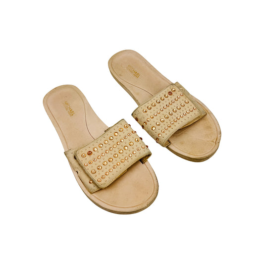 Michael Kors Women's Beige Leather Slides (Size 39)