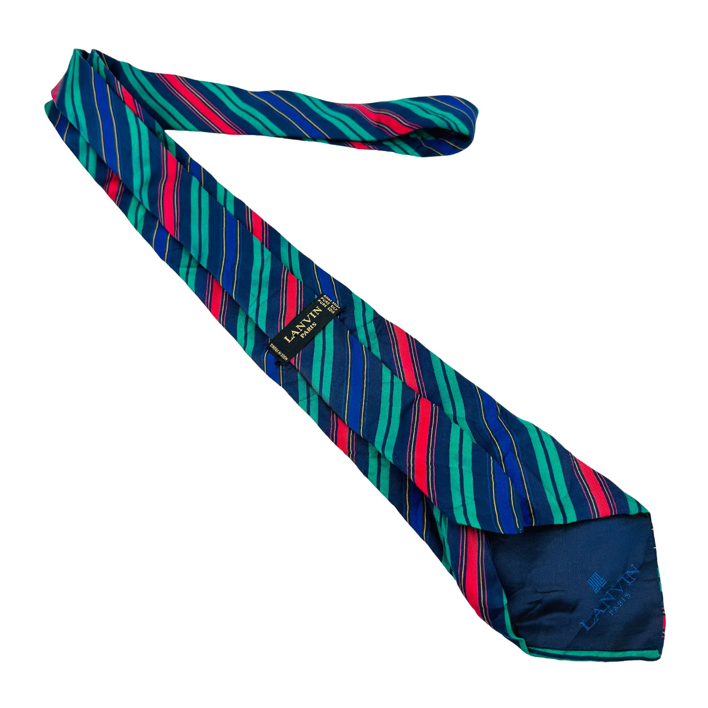 Lanvin Navy Blue 'Multicolored Diagonal Stripes' Tie (Size Regular)