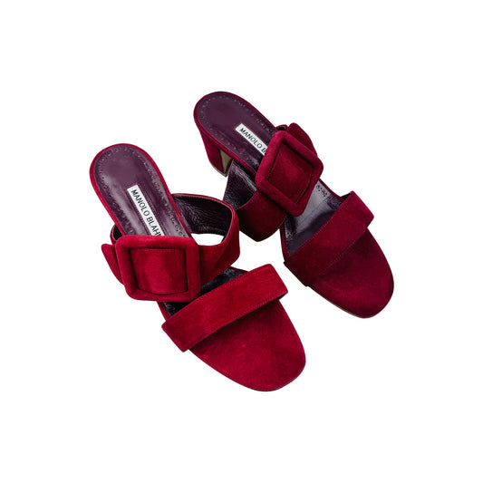 Manolo Blahnik Titubanew 50 Burgundy Heels (Size 37.5)