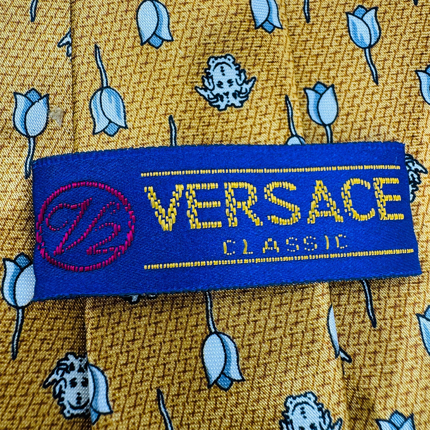Versace Mustard Yellow 'Tulip and Medusa Head Motifs' Tie (Size Regular)