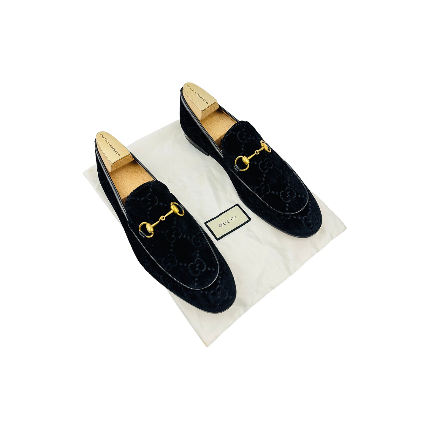 Gucci Men's Jordaan Black GG Velvet Bit Loafers (Size 45)