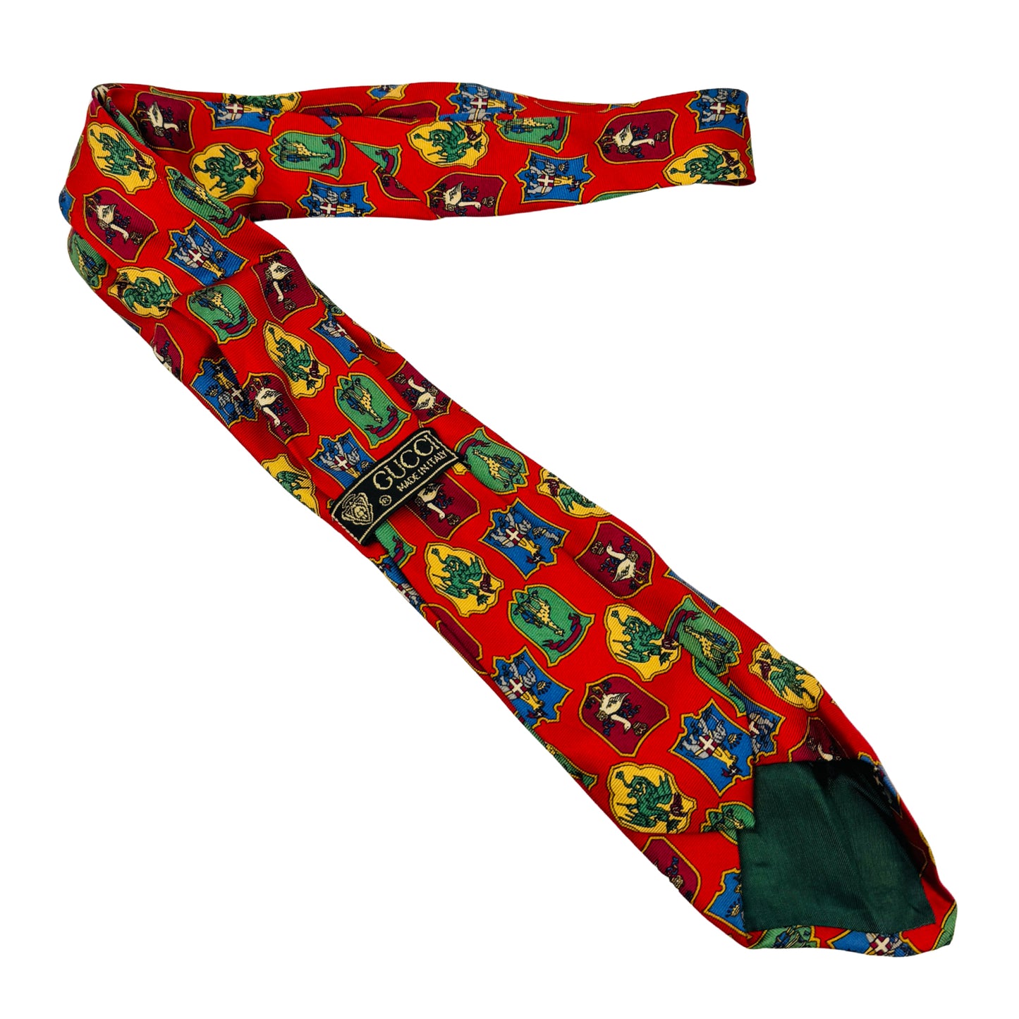 Gucci Red 'Crests' Italian Silk Tie (Size Slim Fit)