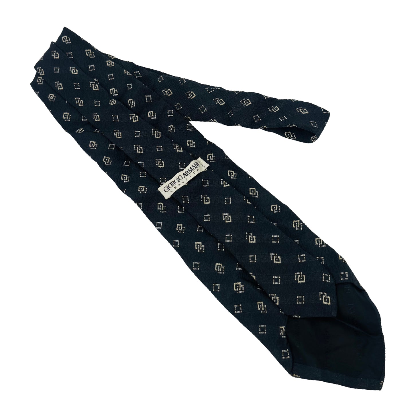 Giorgio Armani Dark Navy 'Beige Geometric Squares' Tie (Size Regular)