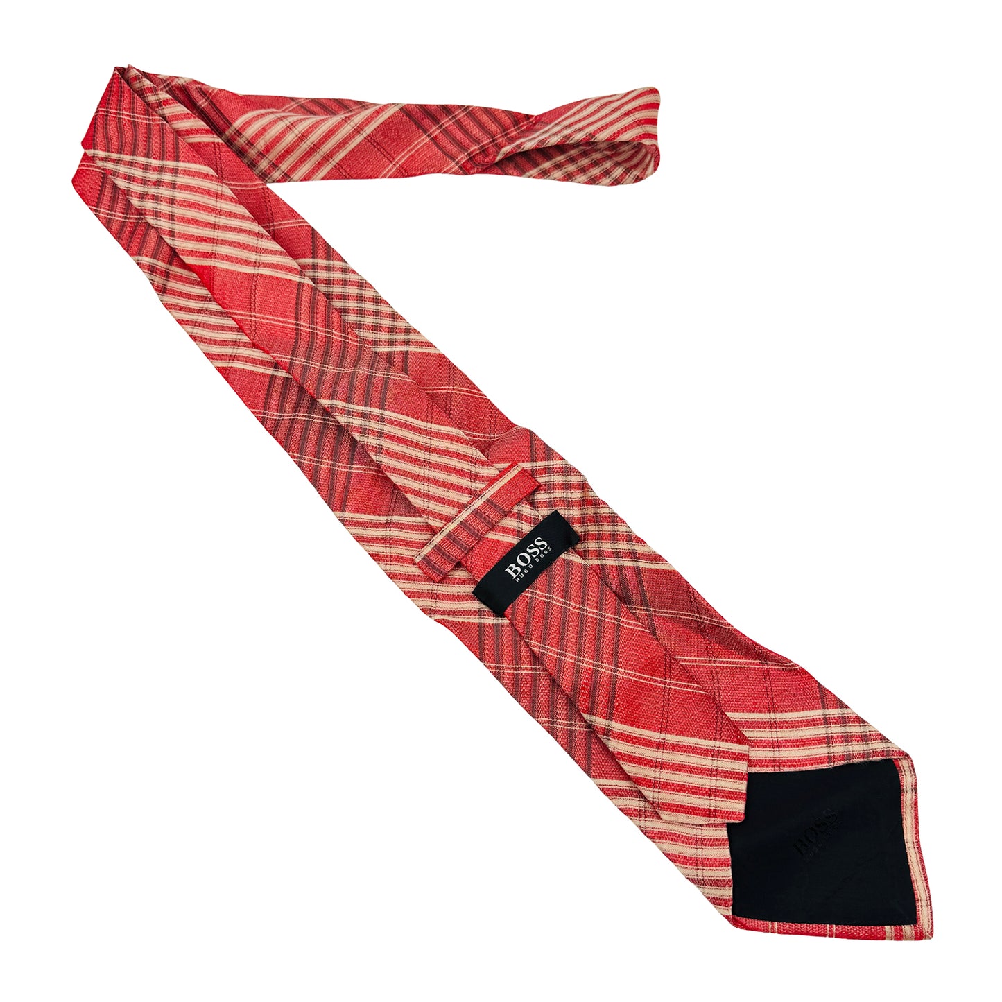 Hugo Boss Red 'Plaid Check Pattern' Tie (Size Regular)
