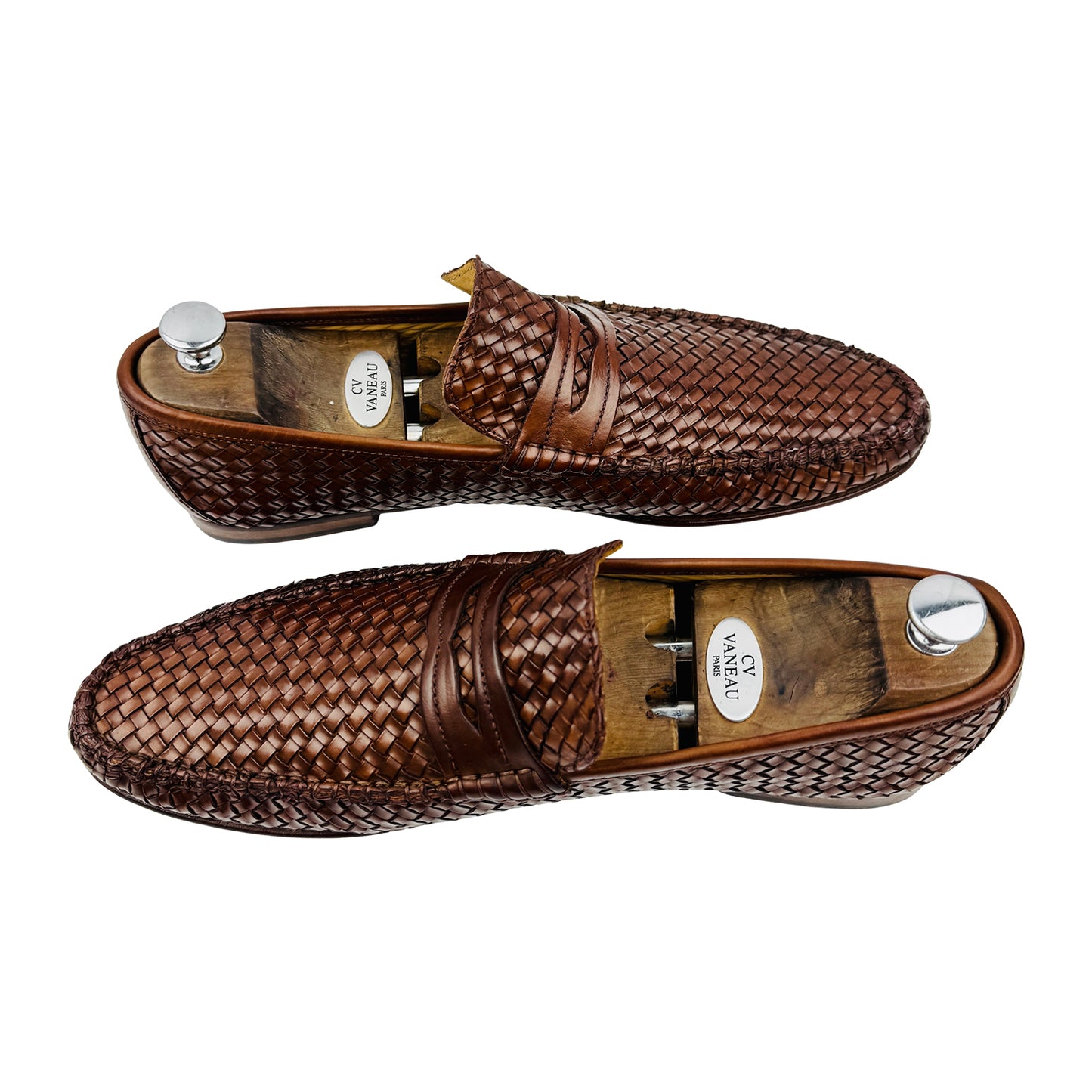 Luca Bossi Brown Woven Leather Penny Loafers (Size 44)