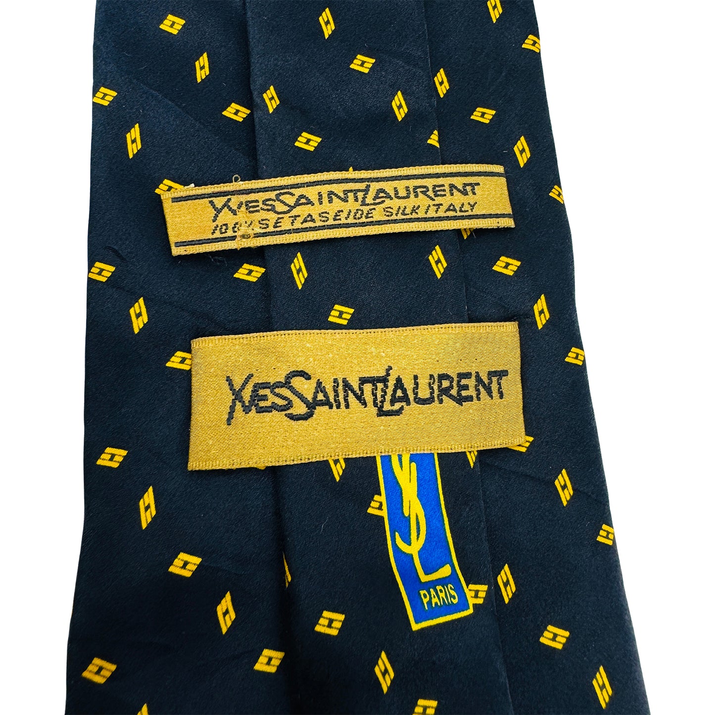 Yves Saint Laurent Dark Navy 'Geometric Motifs' Tie (Size Regular)