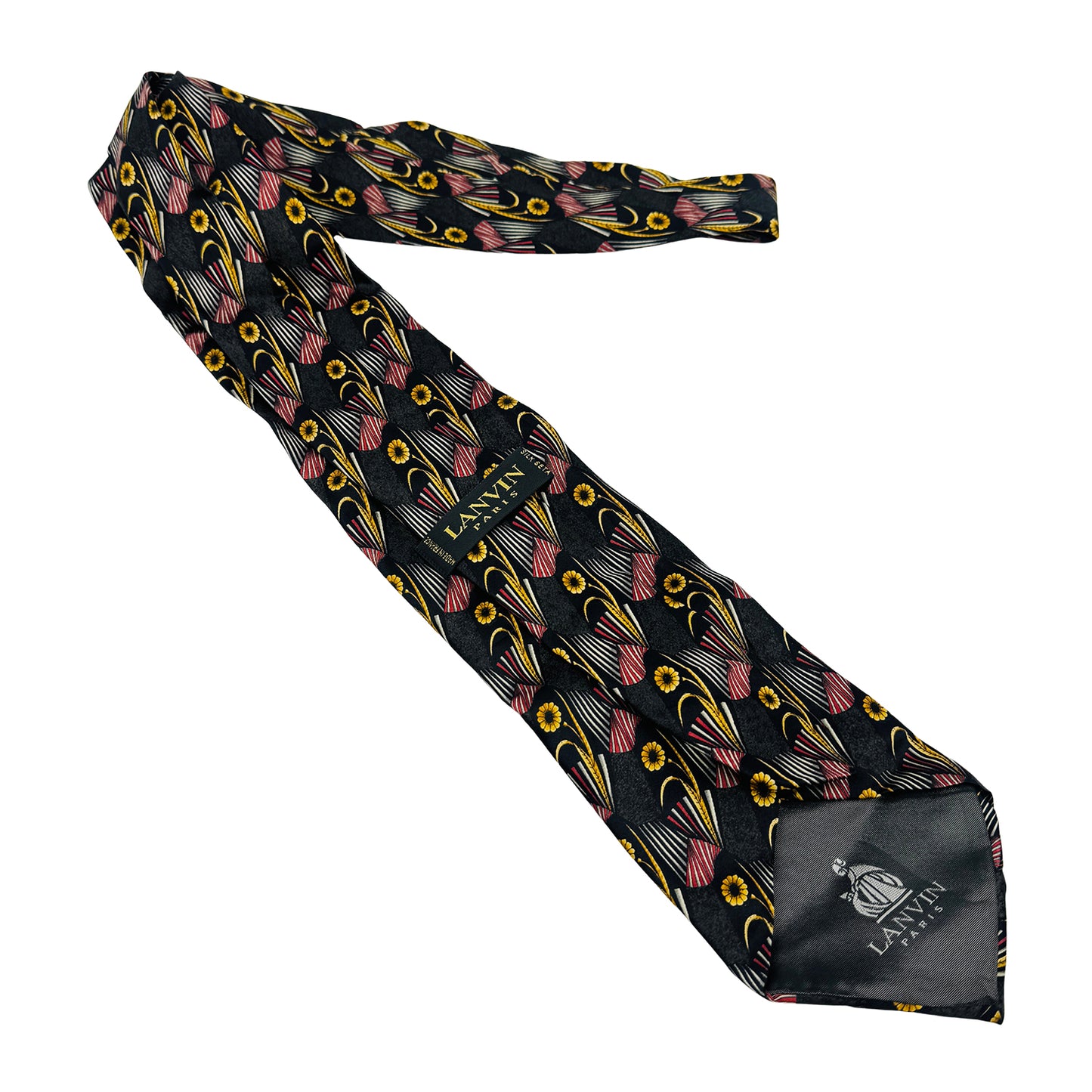 Lanvin Black 'Floral Motifs' Silk Tie (Size Regular)