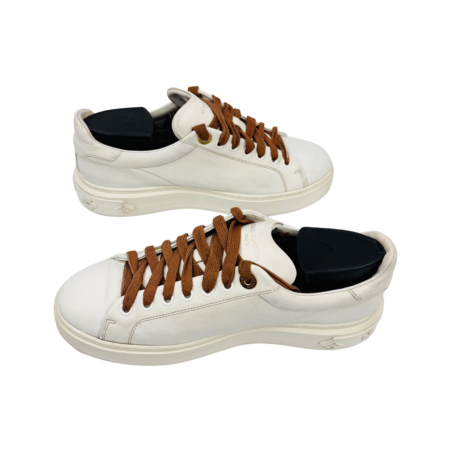 Louis Vuitton White Leather Logo Time Out Sneakers (Size 38.5/39)