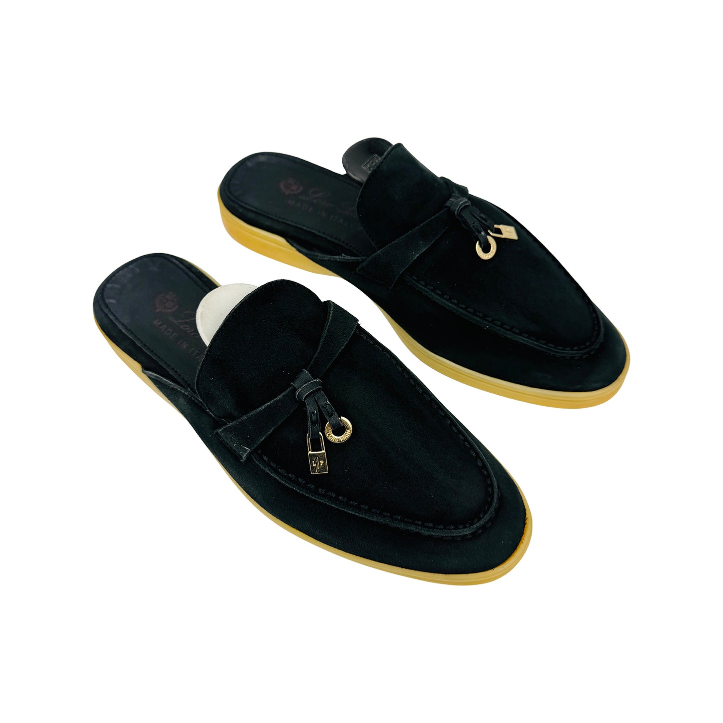 Loro Piana Babouche Charms Walk Black Mules (Size 36)