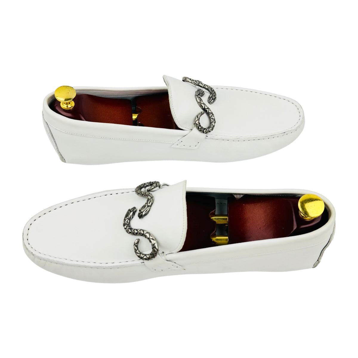 Roberto Cavalli White Nappa Leather Snake Loafers (Size 44)