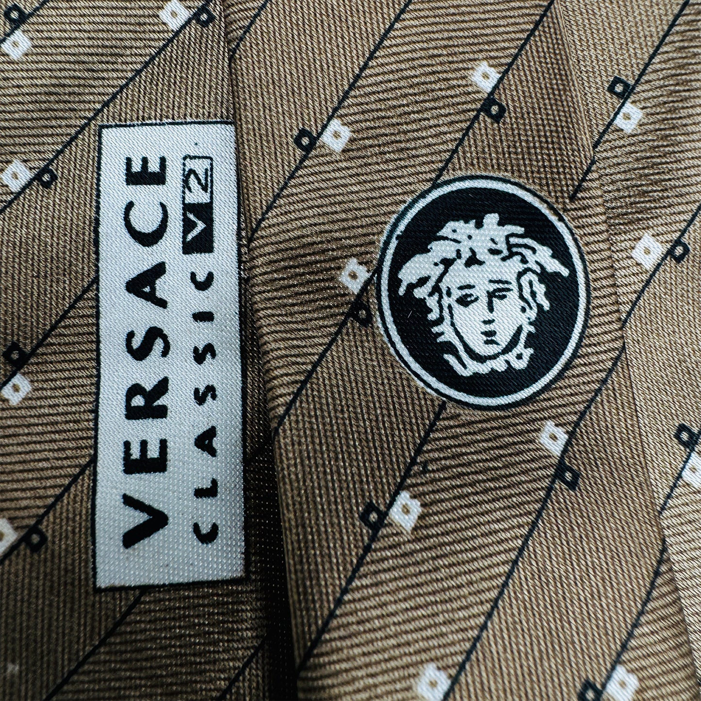 Versace Gold 'Geometric Dot Motifs' Silk Tie (Size Regular)