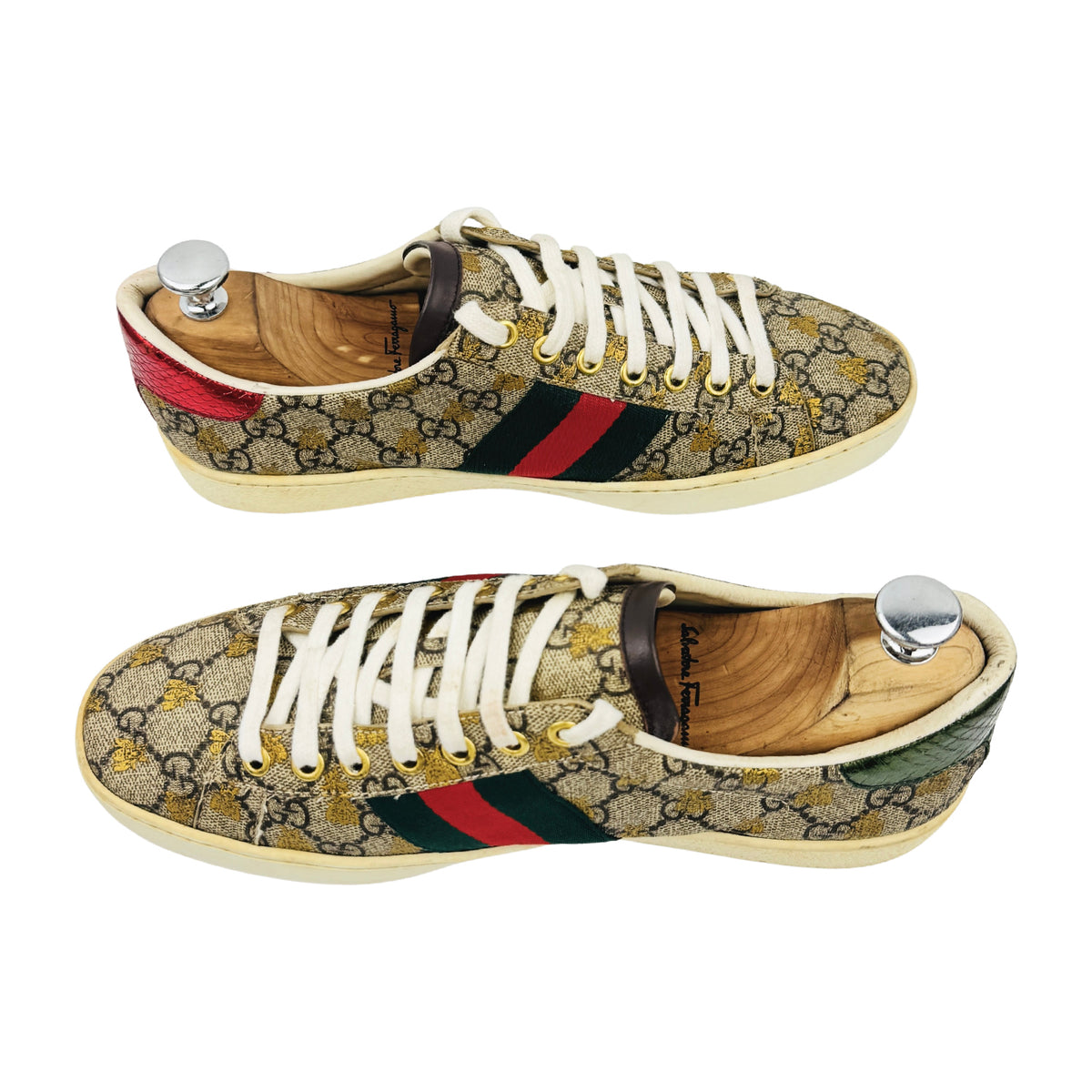 Gucci Ace GG Supreme 'Bees' Ebony Gold Sneakers (Size 41/41.5)