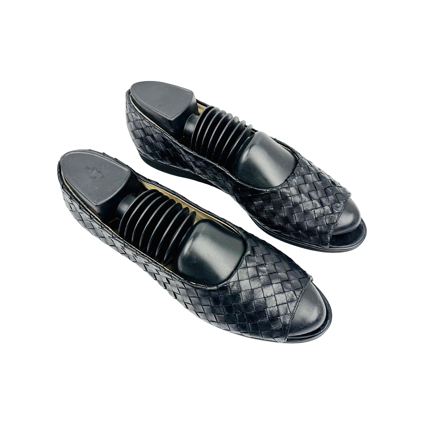 Bottega Veneta Black Leather Peep Toe Flats (Size 40)
