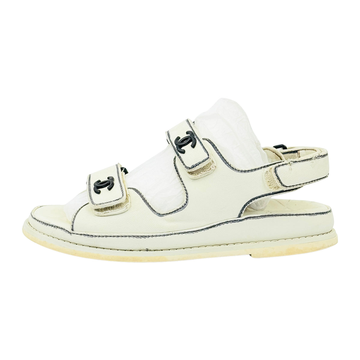 Chanel White Black Velcro Dad Sandals (Size 37) - G35927-X56386-K3897