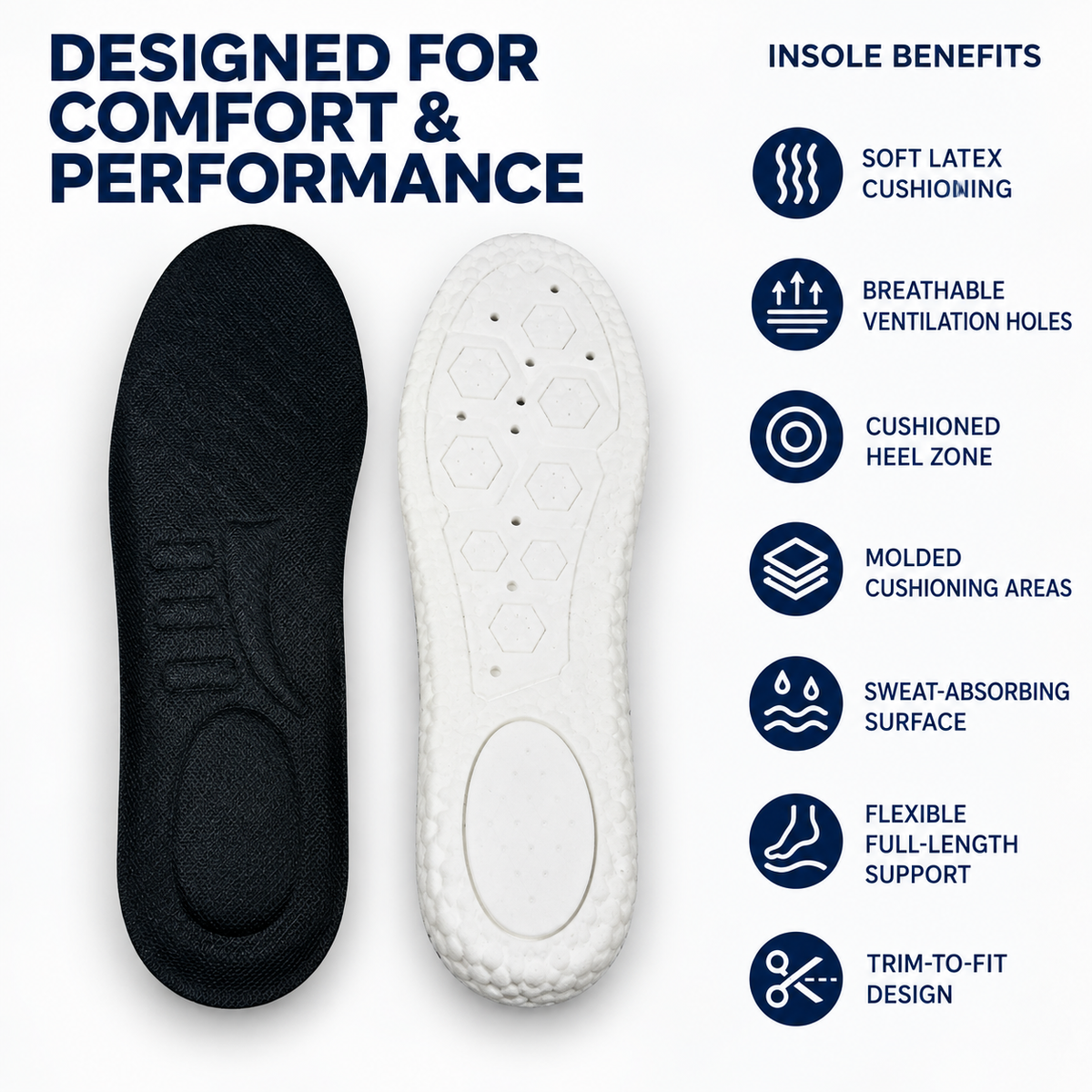 Breathable Latex Comfort Insole - White/Black