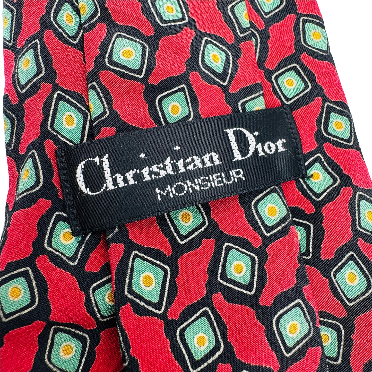 Christian Dior Red 'Geometric Pattern' Tie (Size Regular)