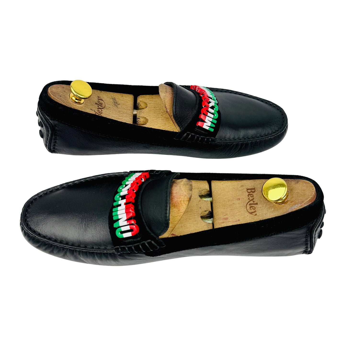Moschino Logo Band Black Leather Loafers (Size 42.5)