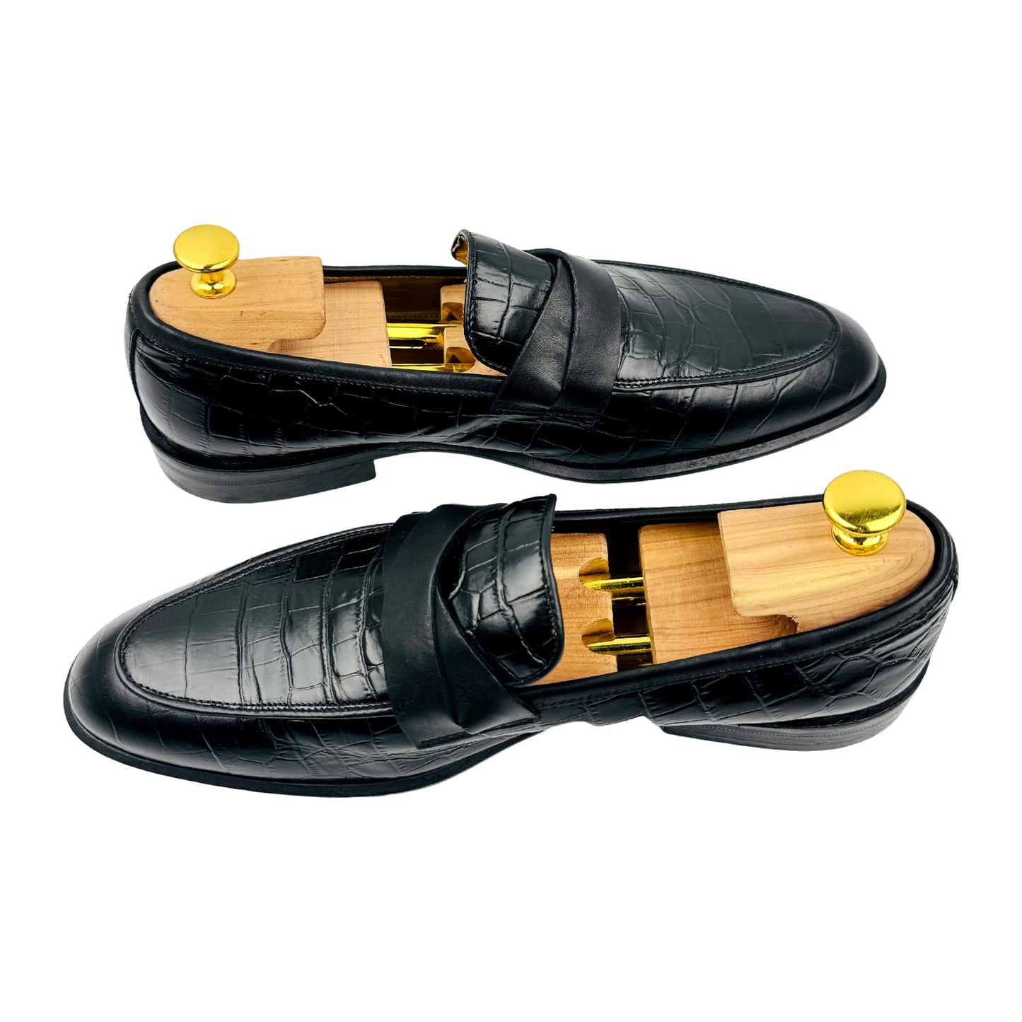 Conhpol Croc-Embossed Black Leather Loafers (Size 41.5)