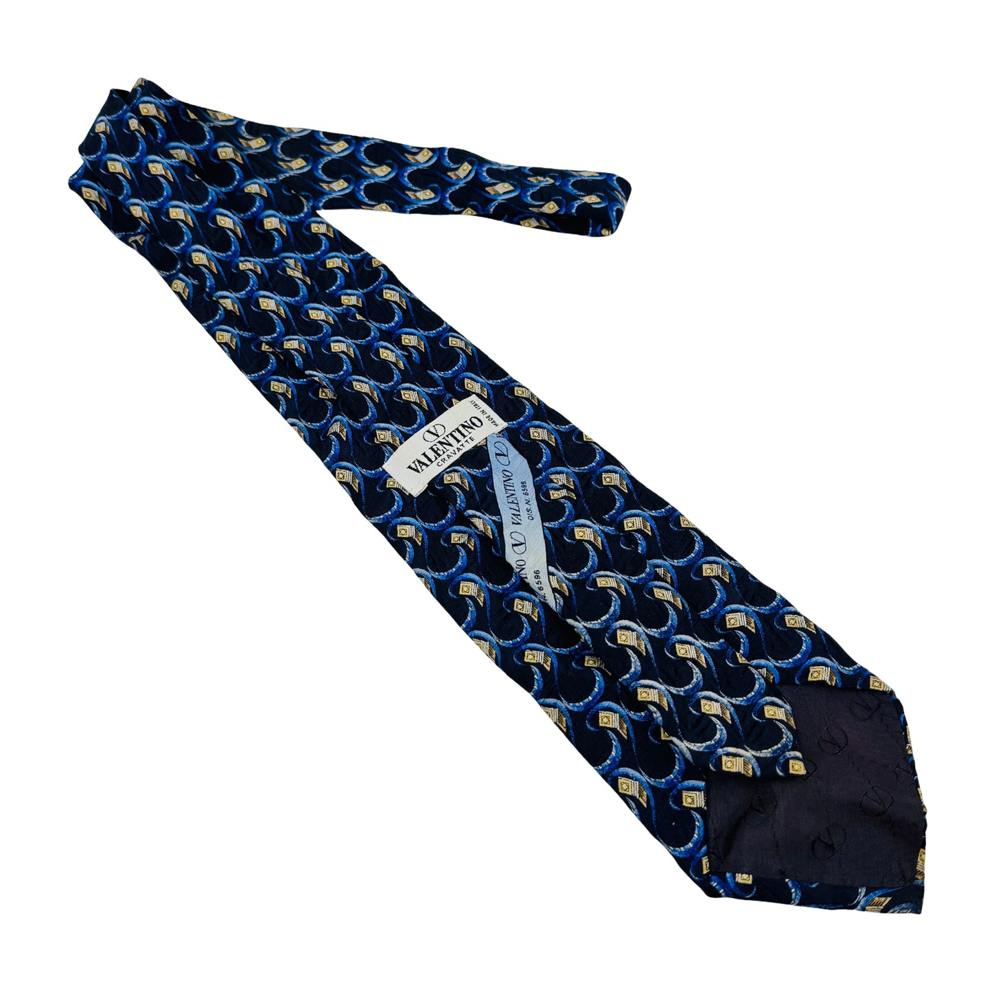 Valentino Navy Blue 'Abstract Print' Silk Tie (Size Regular)