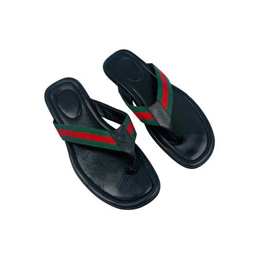 Gucci Men's Black Leather Thong Sandal Slides (Size 44) - 429362