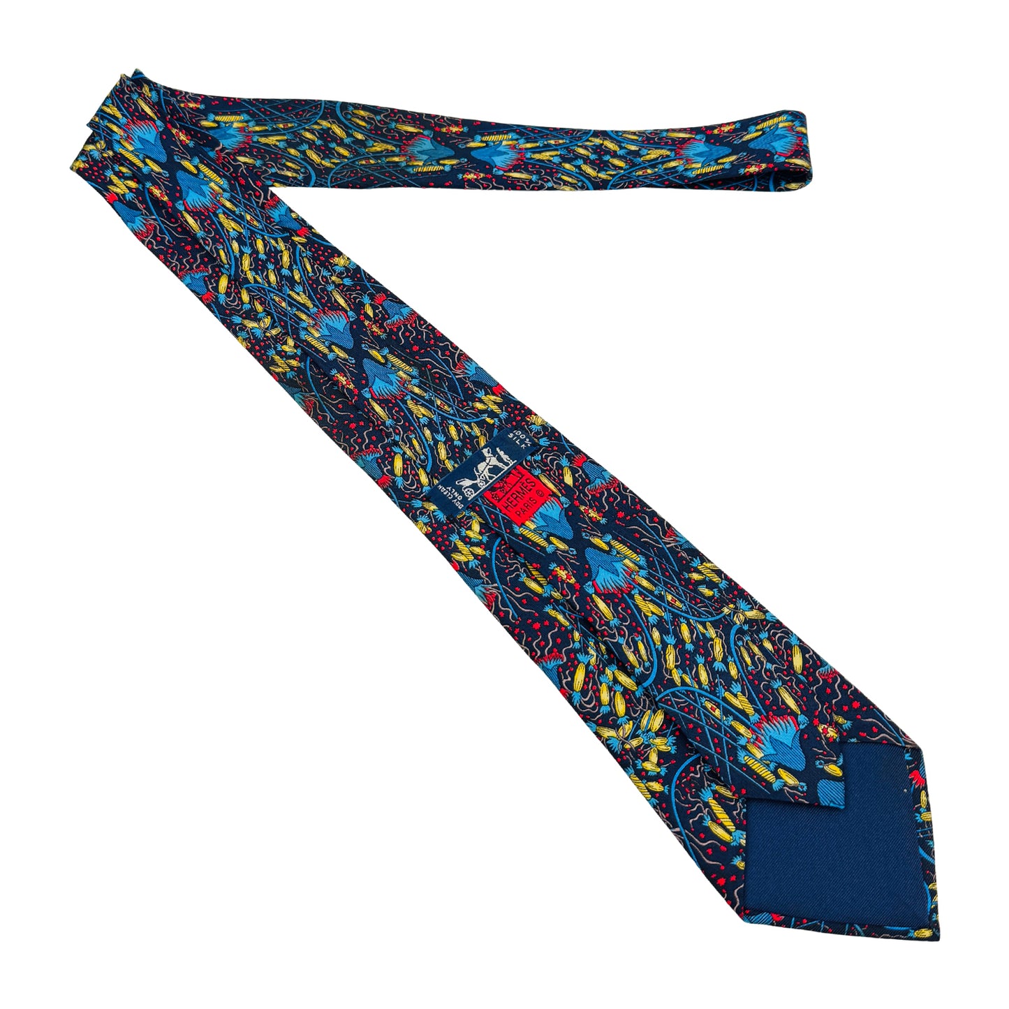 Hermès Navy Multicolor Print Tie (Size Regular)
