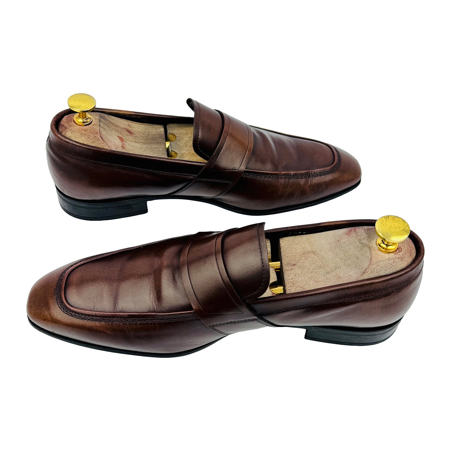Cross image of Salvatore Ferragamo Men's Gancini Embossed Brown Loafers (Size 41.5/42)