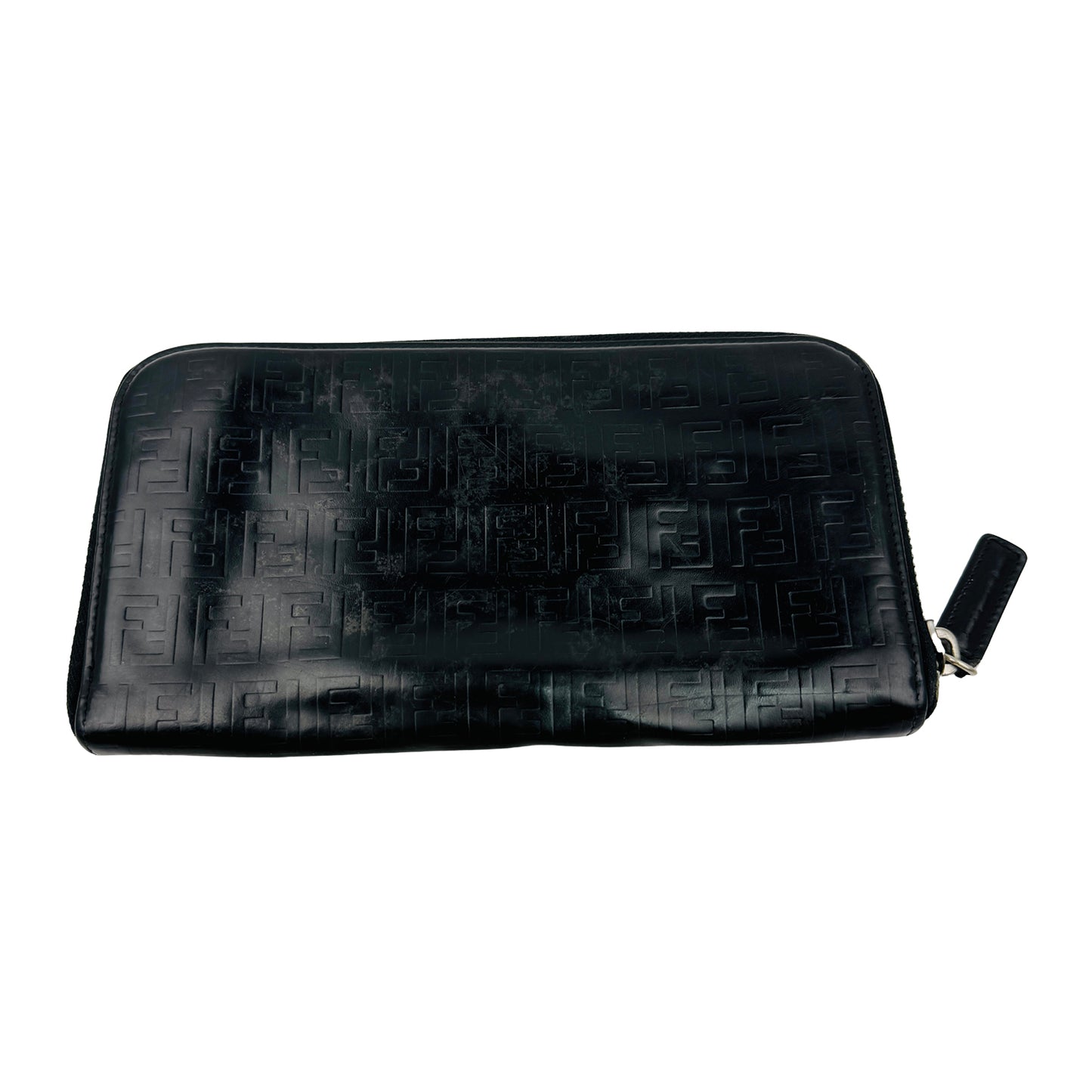 Fendi FF Embossed Black Leather Continental Wallet