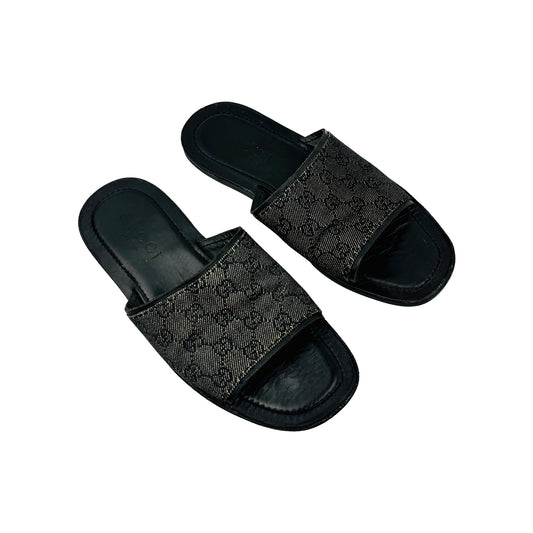 Gucci Men's Black GG Monogram Slides (Size 42)