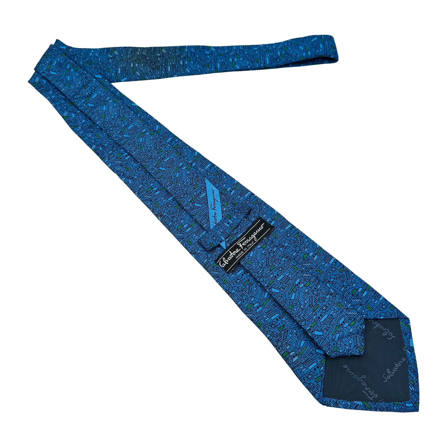 Salvatore Ferragamo Blue 'Intricate Abstract Pattern' Tie (Size Regular)