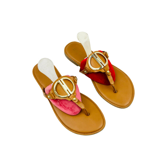 DKNY Women's Tan Leather Thong Sandal Slides (Size 37)