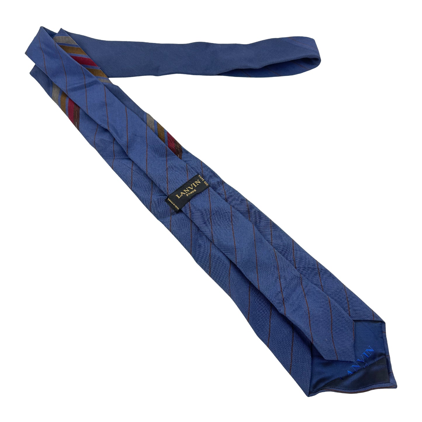 Lanvin Deep Blue 'Diagonal Pinstripes' Silk Tie (Size Regular)