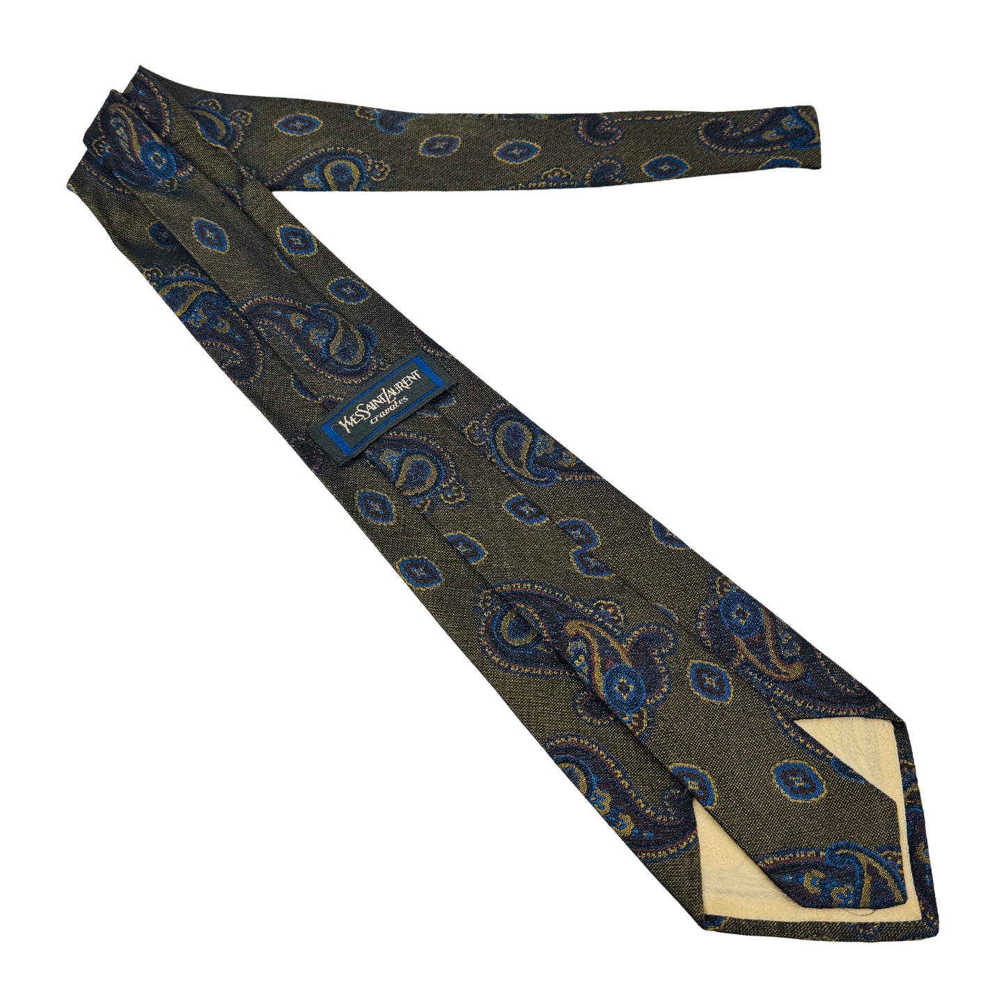 Yves Saint Laurent Olive Brown 'Paisley Pattern' Tie (Size Regular)