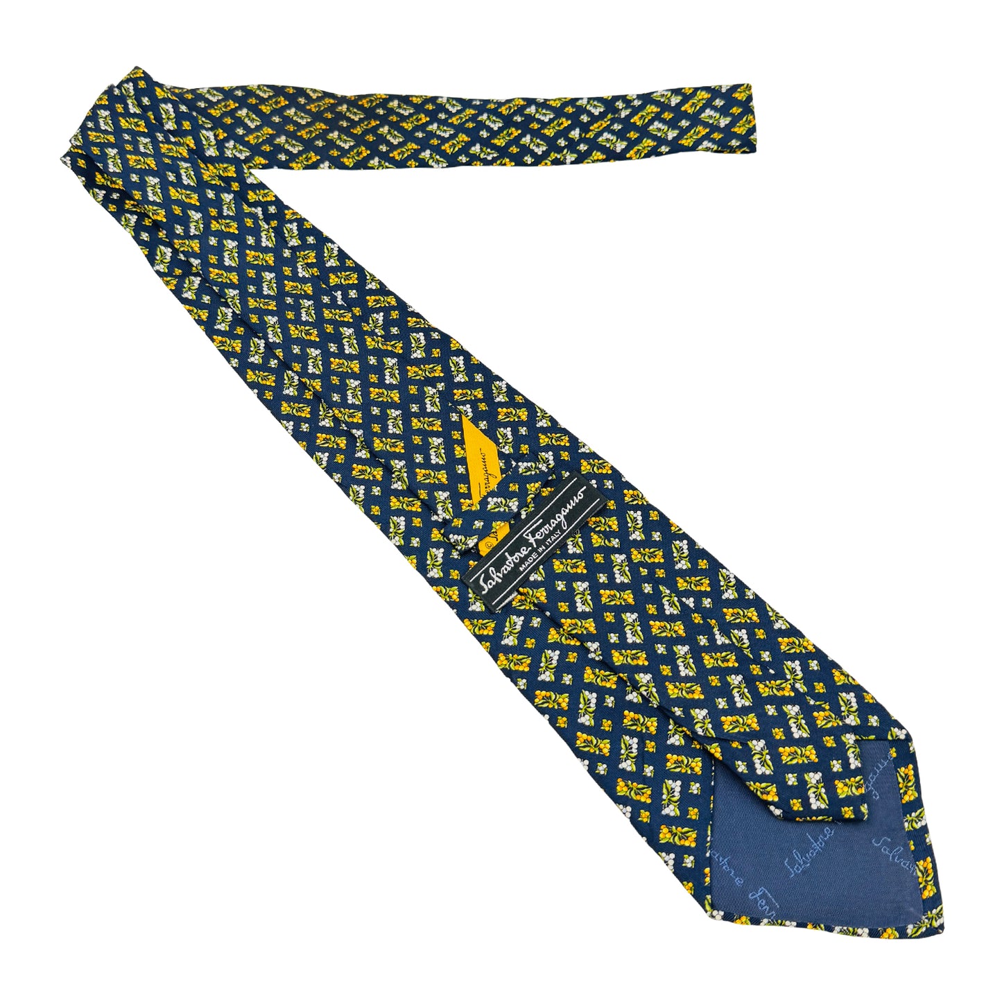 Salvatore Ferragamo Navy Blue 'Floral Pattern' Tie (Size Regular)