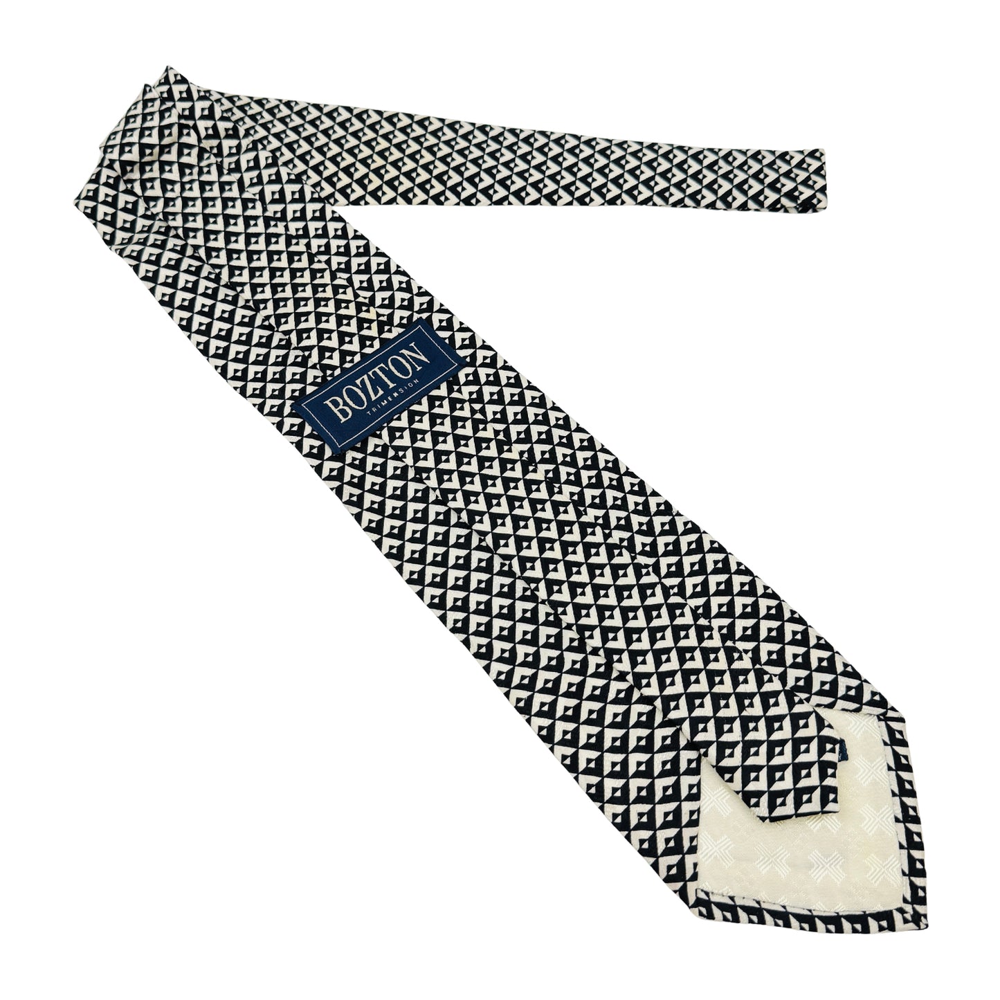 Bozton Black & Cream 'Geometric Pattern' Tie (Size Regular)