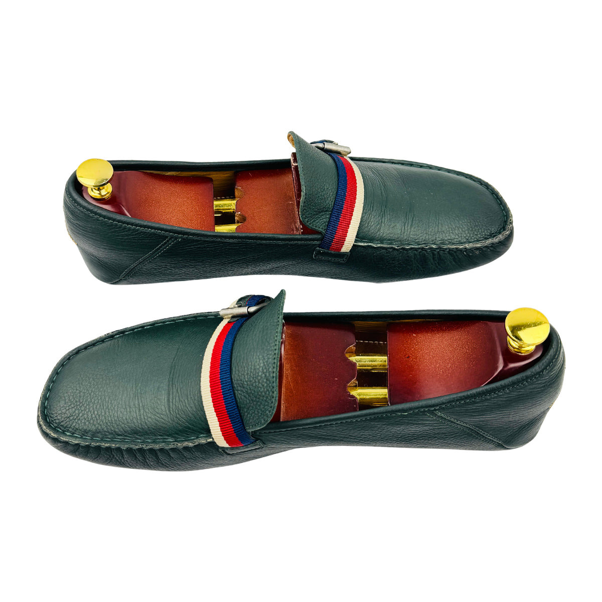 Gucci Forest Green Web Buckle 'Embroidered Bee' Loafers (Size 45)
