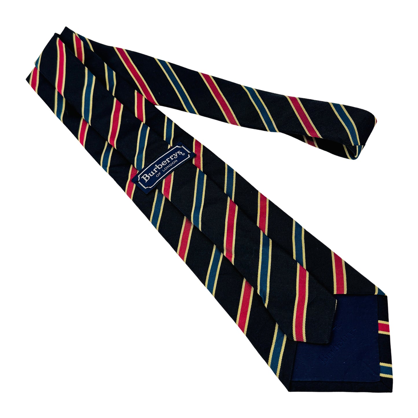 Burberry Navy Blue Base 'Diagonal Red Yellow Blue Stripes' Tie