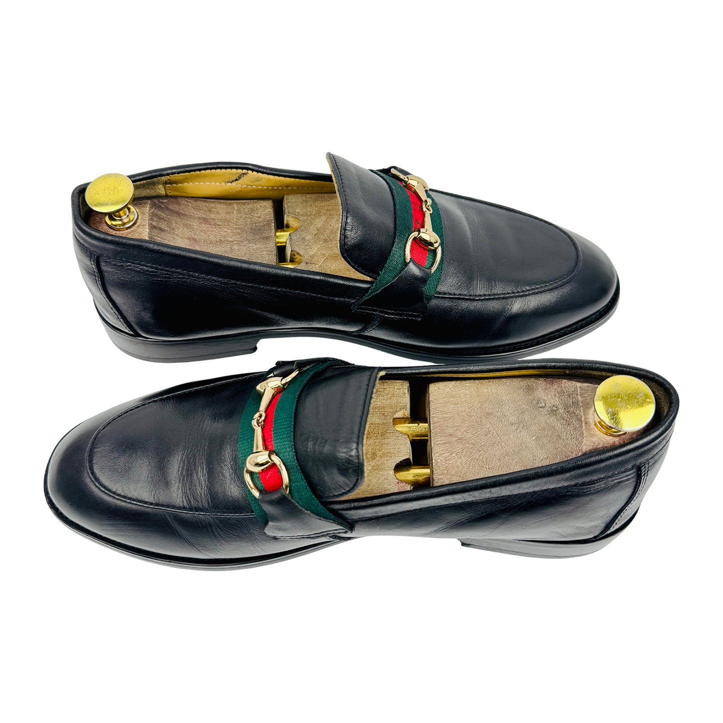 Gucci Black Leather Web Horsebit Loafers (Size 42)