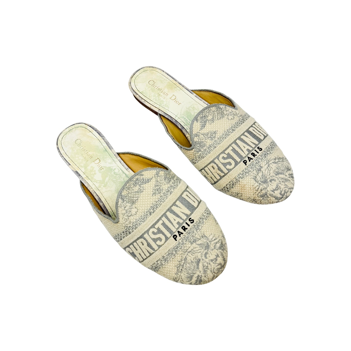 Christian Dior Dway 'Stone Grey' Embroidered Cotton Mules (Size 38)