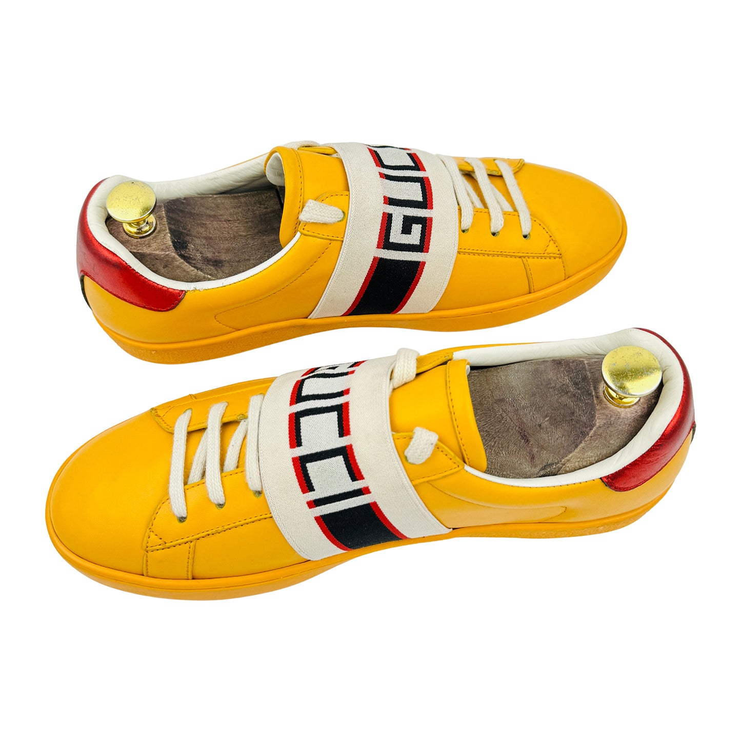 Gucci Ace Logo Stripe Yellow Sneakers (Size 41/41.5)
