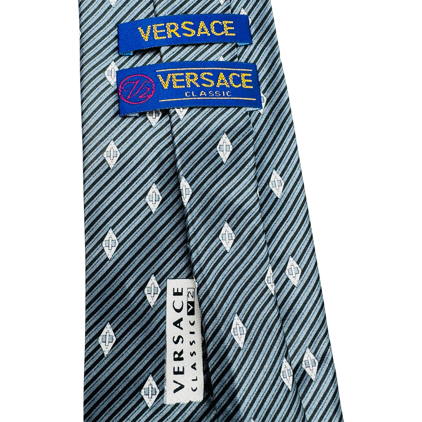 Versace Blue 'Geometric Motifs' Silk Tie (Size Regular)