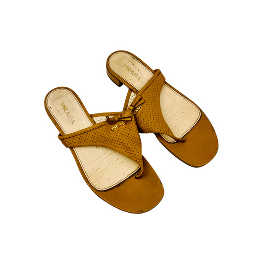 Prada Brown Leather Thong Sandal Slippers (Size 40)