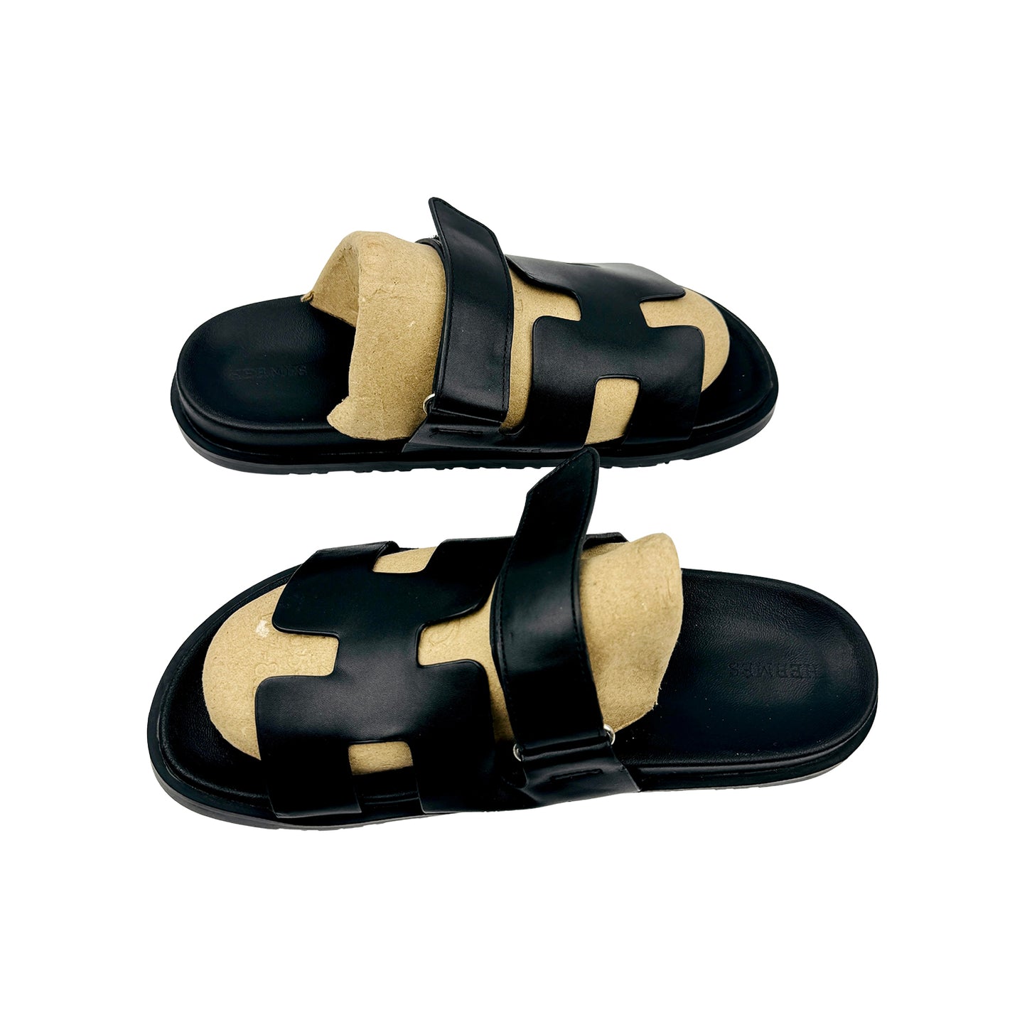Hermès Chypre Black Leather Sandal Slides (Size 40)