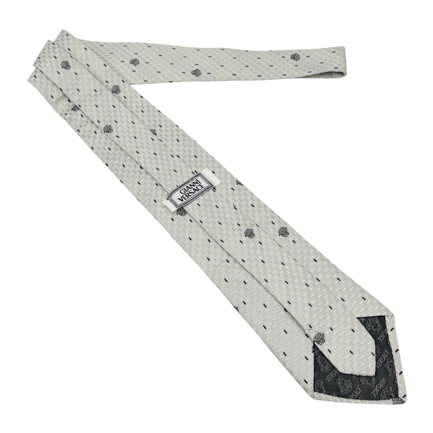 Versace Cream 'Black Motifs' Tie (Size Regular)