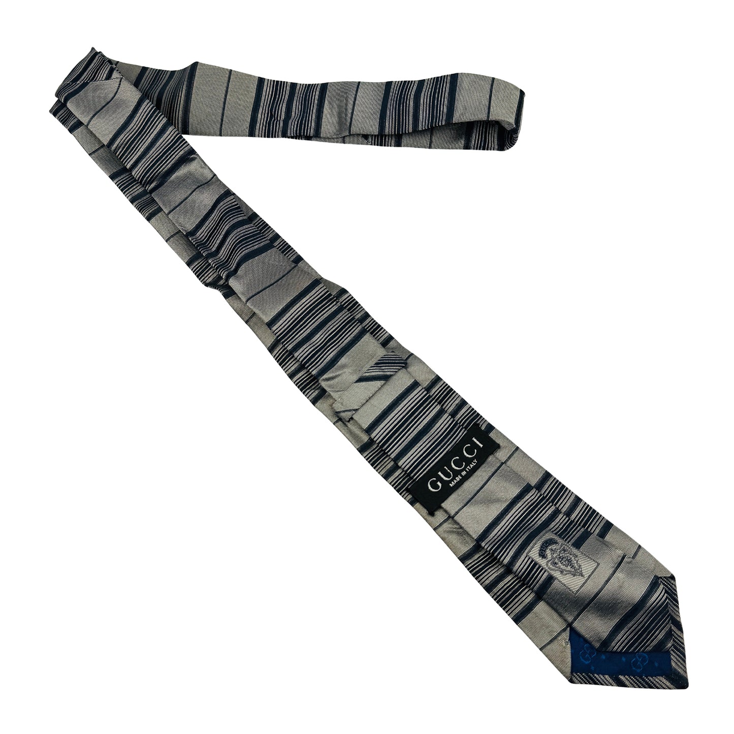 Gucci Silver 'Striped Pattern' Silk Tie (Size Slim Fit)