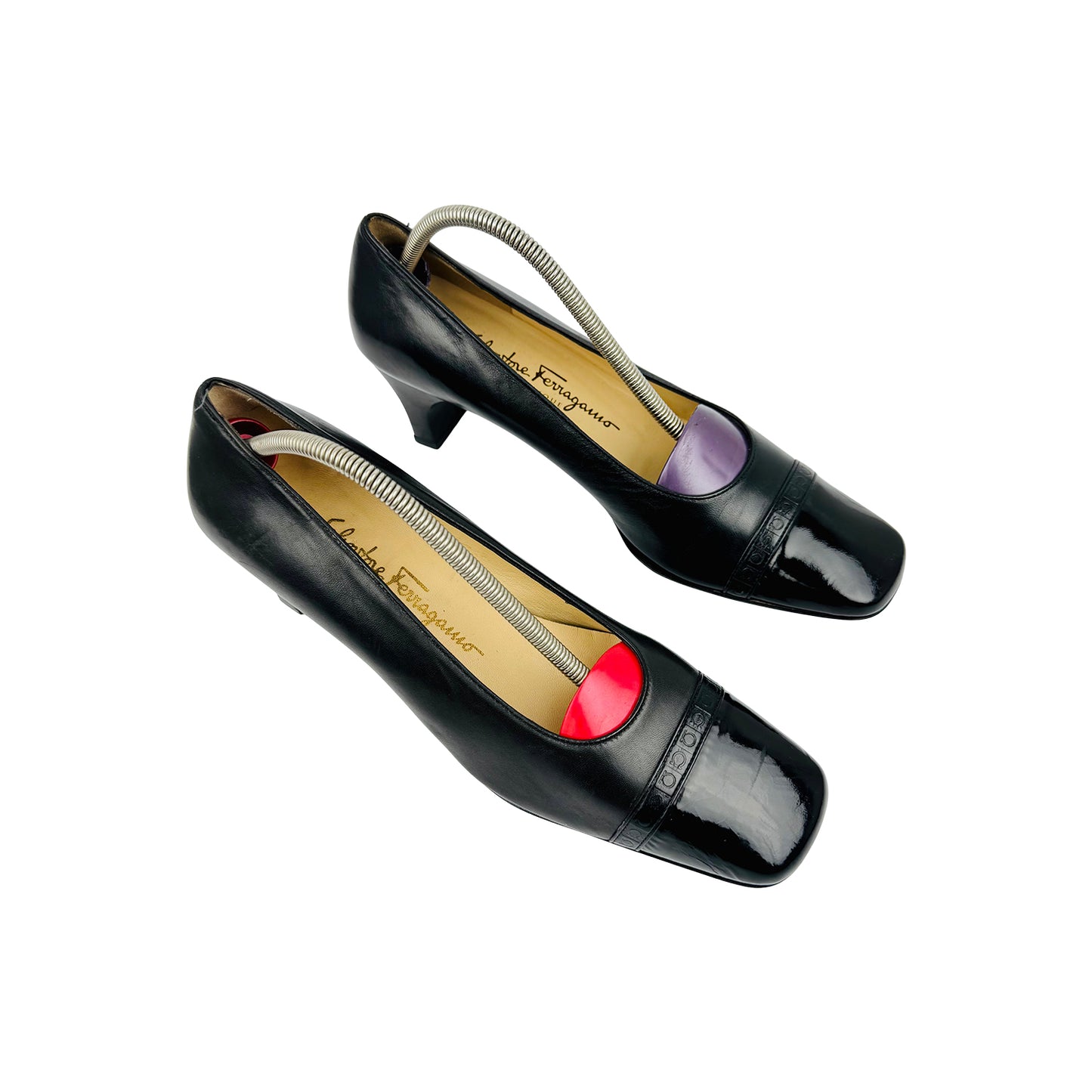 Salvatore Ferragamo Black Patent Leather Pumps (Size 38)