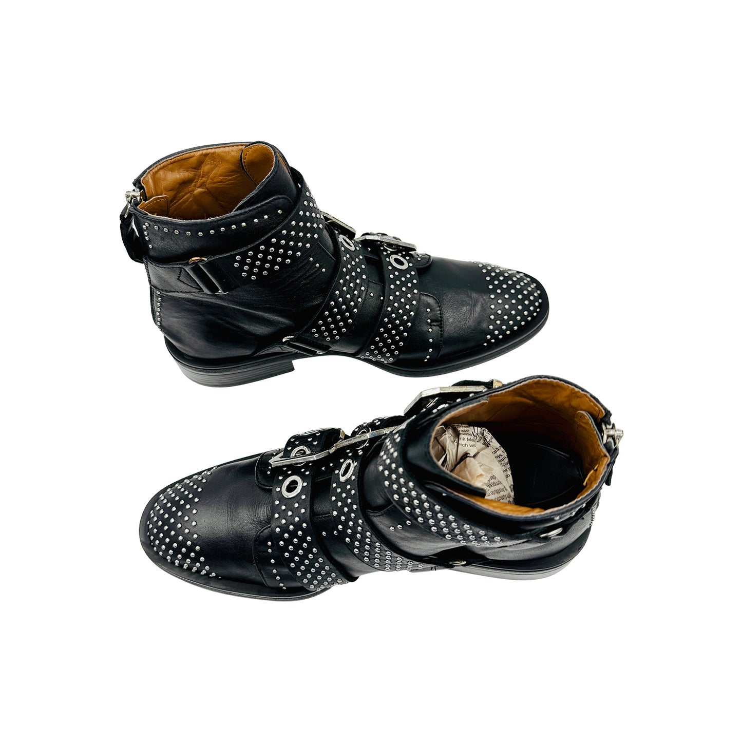 Zara Triple Buckle Leather Studded Ankle Boots (Size 41)