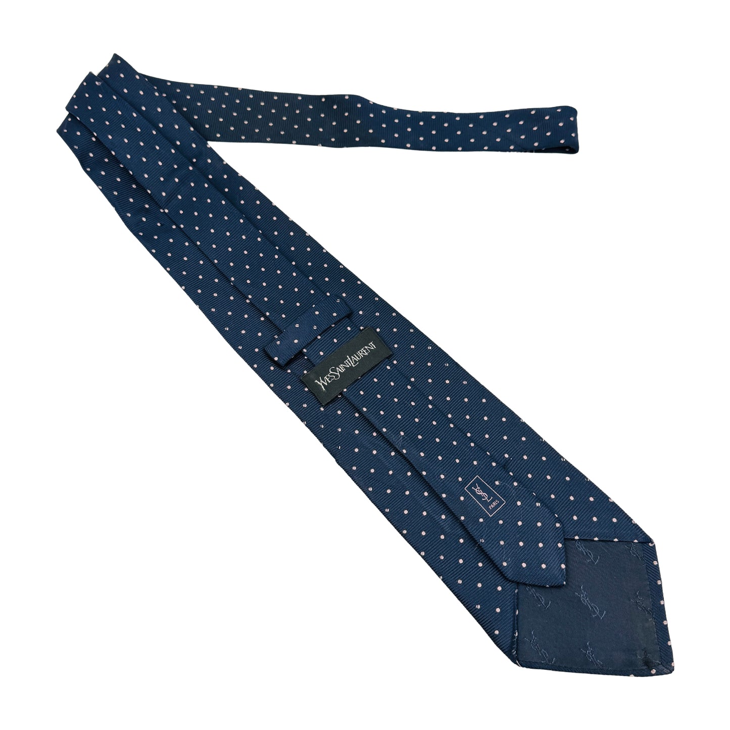 Yves Saint Laurent Navy Blue 'Polka Dots' Tie (Size Regular)