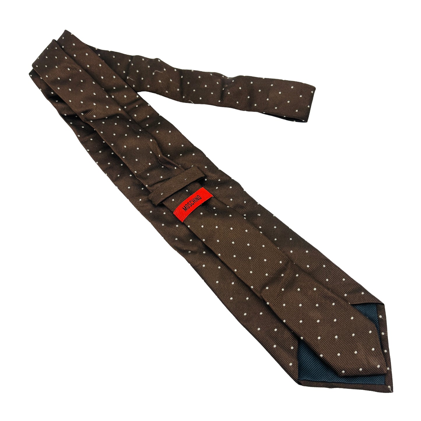 Moschino Dark Brown 'White Polka Dots' Silk Tie (Size Regular)
